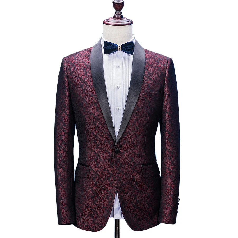 (Куртка + штаны) 2017 Новый Модный мужской костюм для свадьбы весна осень красный