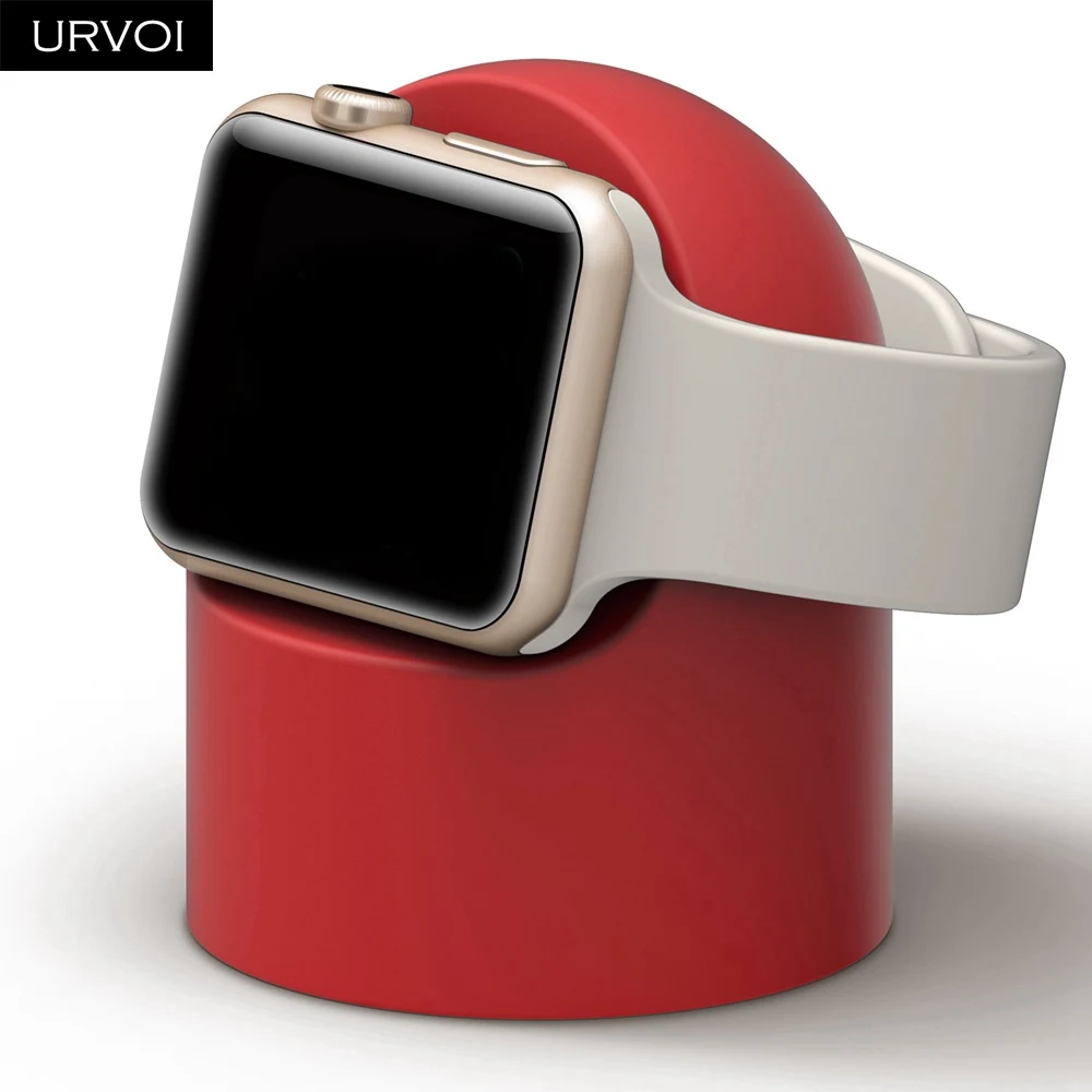 Red Держатель URVOI для apple watch, тумбочка для iwatch watchOS 5, держатель для ремонта, ПК, домашняя зарядная док-станция, круглая силиконовая - Цвет: Red