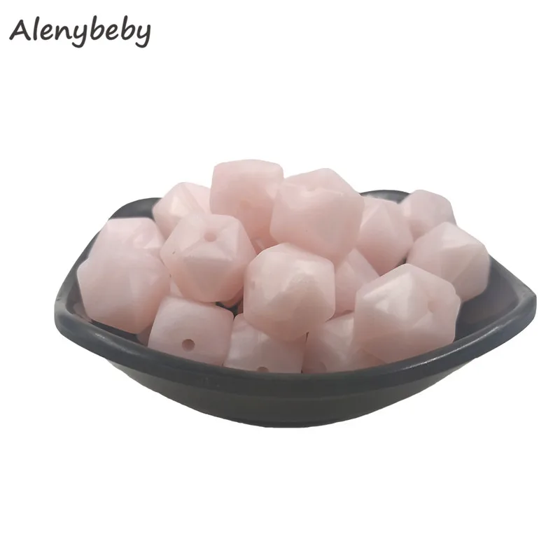 Pearl pink 50 шт. 17 мм Силиконовые шестигранные шарики BPA Бесплатно Детские Прорезыватели для зубов Еда Класс силиконовый Прорезыватель Жевать Ожерелье игрушки Детские подарки для душа - Цвет: Pearl pink