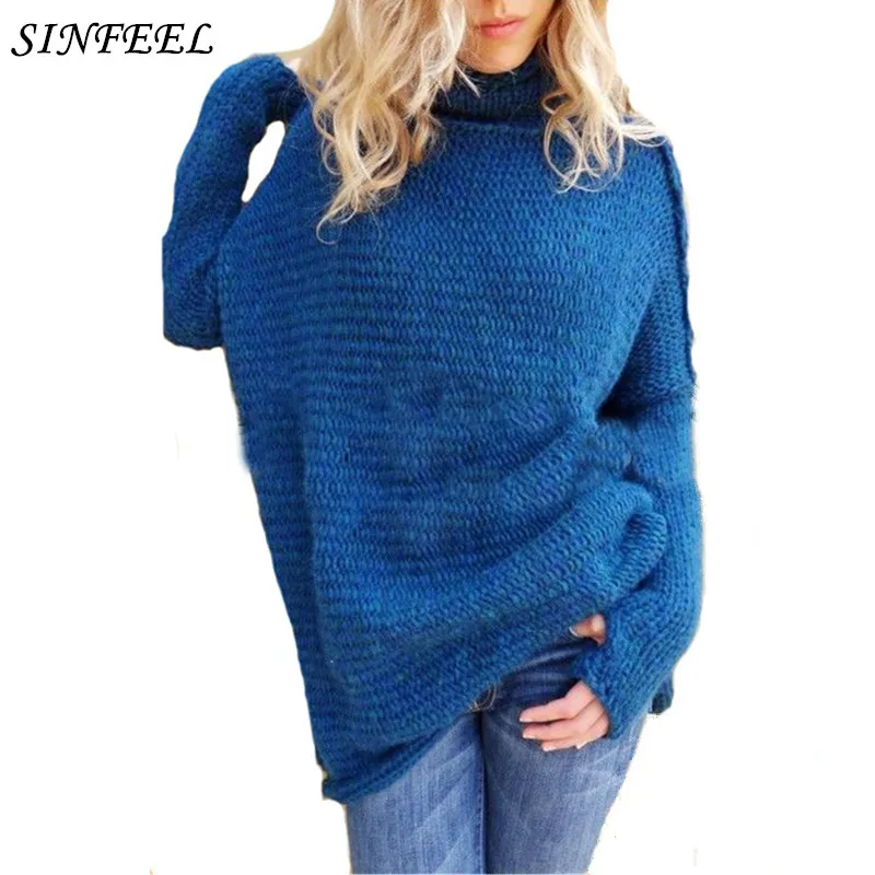 Loose Turtleneck Knitted Long Sweater Women Tops Autumn Winter 2017 Casual Tricot Pullovers Female Sleeve Jumper pull femme | Женская
