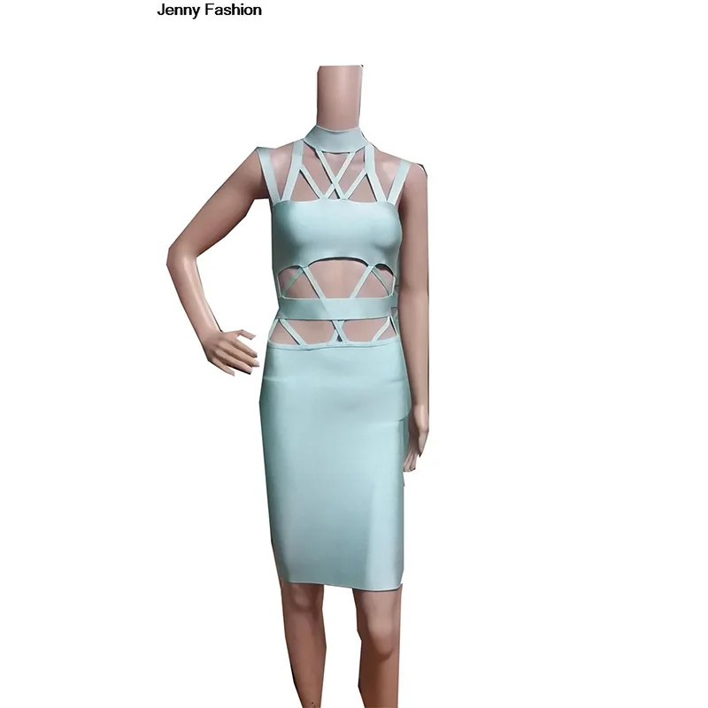Jenny мода челнока 2016 Новинка женские синие пикантные Карандаш Bodycon Крест Холтер
