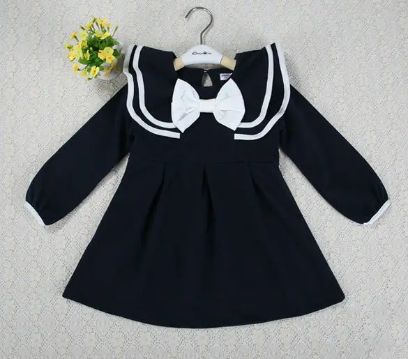 New 2014 Lotus Leaf Collar Children Spring Winter Baby Kids Girls Bow School Dresses Princess Party Child Dress 3-7 Years | Детская