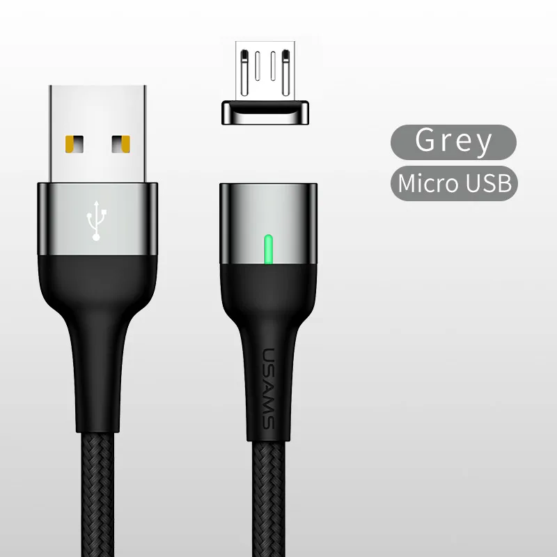 Grey For Micro USAMS Micro USB Магнитный кабель usb type C светодиодный магнитный usb кабель для зарядки iphone samsung Xiaomi huawei USB кабель для зарядного устройства - Цвет: Grey For Micro