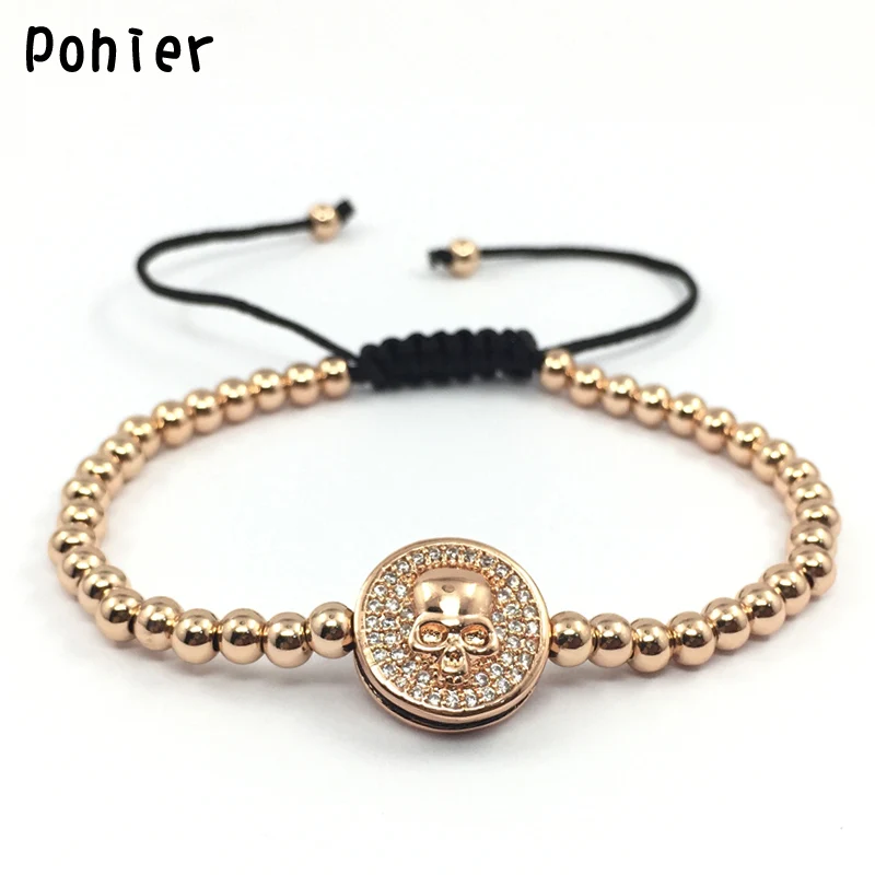 Poвчера розовое золото круглый плетеный макраме в виде черепа 4 мм медные бусины