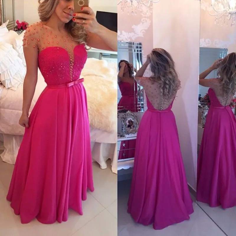 2017 Новый Красный Жемчуг Кружева A Line Evening Dress veatidos Бисером Аппликации Шифон Этаж