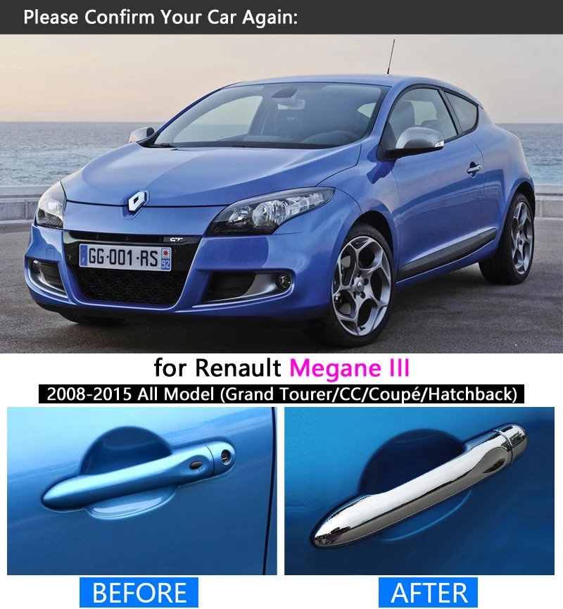 Хромированная накладка на дверную ручку для Renault Megane 3 MK3 III 2008 - 2015 2009 2010 2011 2012 2013 2014