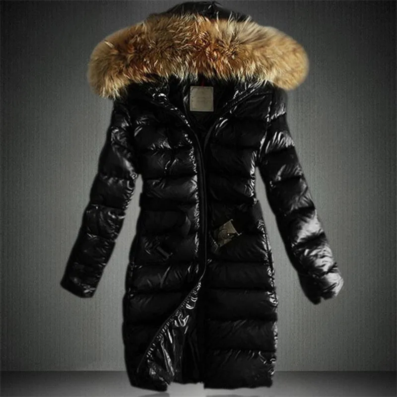 black Lmitation/куртка с хлопковой подкладкой и большим меховым воротником из меха енота; пальто в Корейском стиле; модные хлопковые куртки-Пуховики; пальто; длинные модные тонкие пальто - Цвет: black