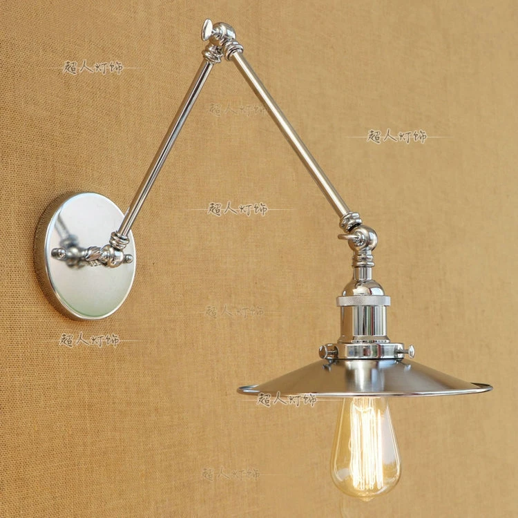 Beste Vintage Loft Industriële Verstelbare Blaker Wandlampen Voor Slaapkamer Lange Swing Arm Flexibele Wandlamp Zwart Verlichtingsarmaturen E27