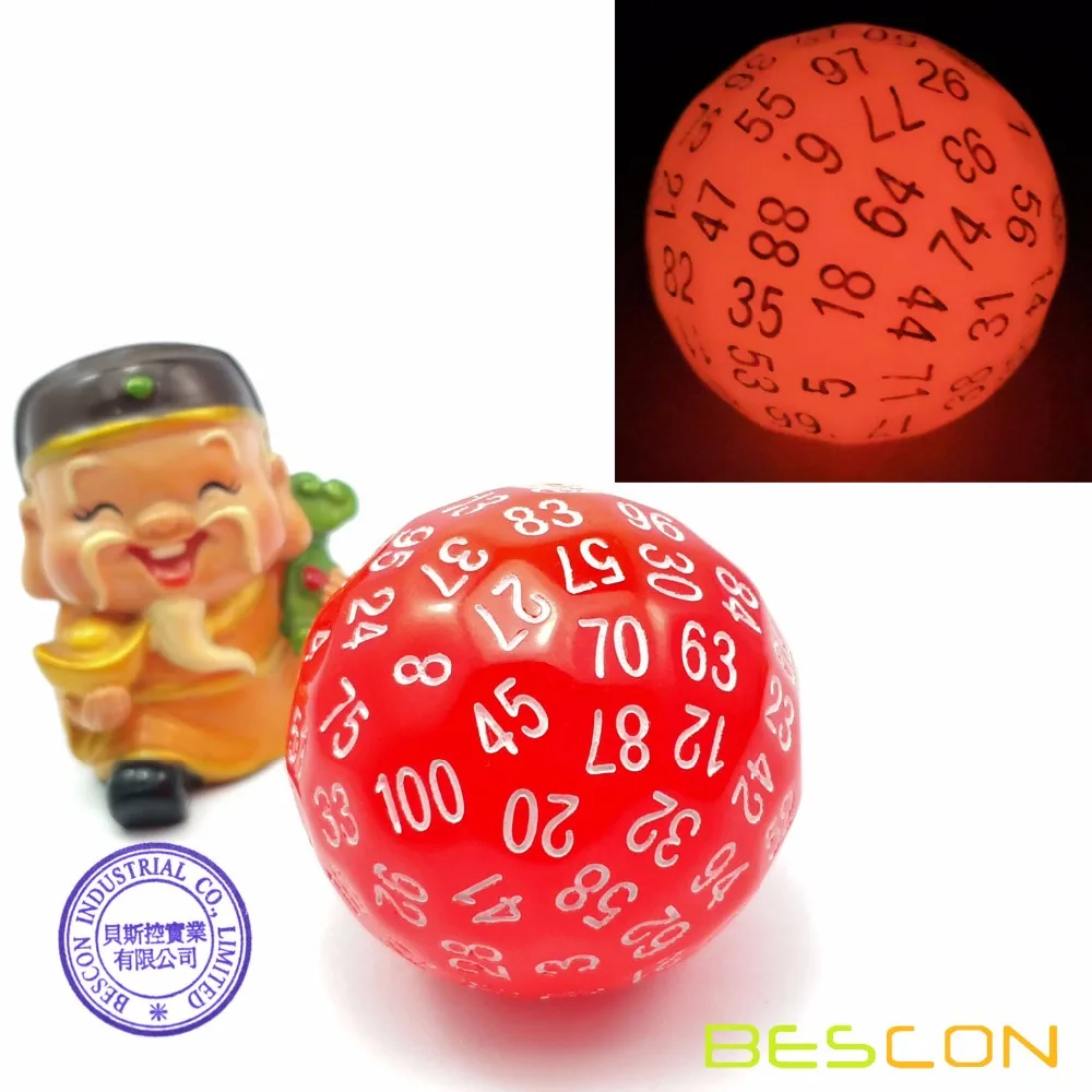 Bescon светящиеся многогранные кубики с 100 сторон красные Светящиеся Кубики D100