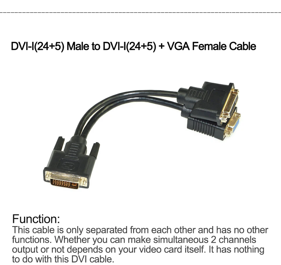 С DVI на VGA конвертерный кабель 1 штекер на 2 Женский кабель переходника для дискретной графика для отображения адаптера DVI-I(24+ 5) 25 см