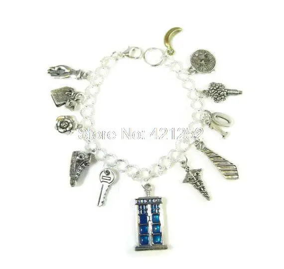 

12pcs doctor who inspired bracelet 10th Doctor Charm Bracelet silver tone David Tennant Charms bracelet