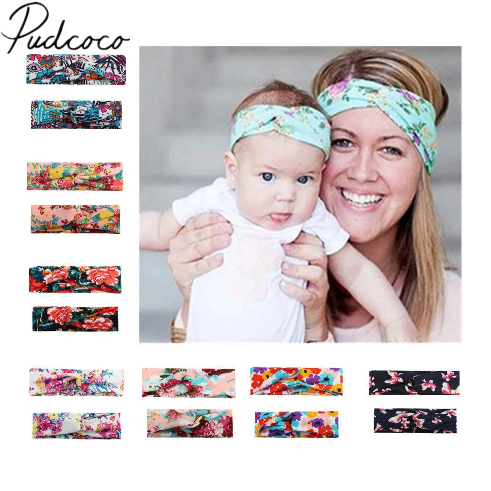2 шт./комплект повязка на голову с бантом и цветочным принтом|baby hair accessories set|mother baby
