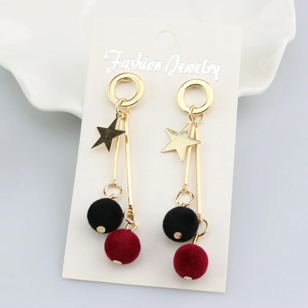 Simple Five Pointed Star Plush Ball Long Dangle Sexy Women Tassel Earrings Gifts | Украшения и аксессуары