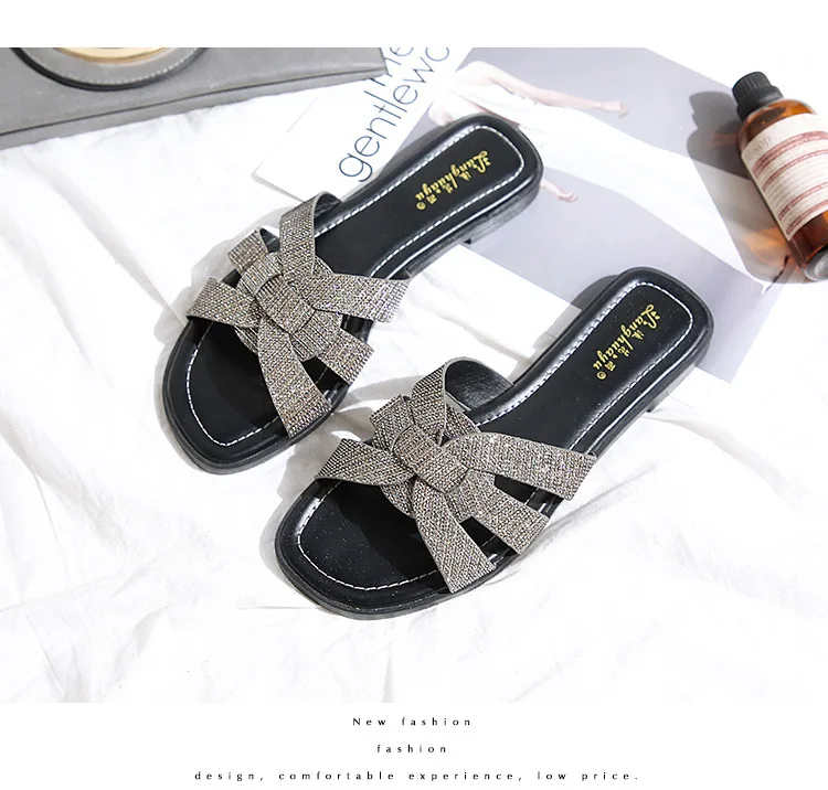 Шлепанцы женские с перекрестными ремешками дизайнерские сандалии на плоской