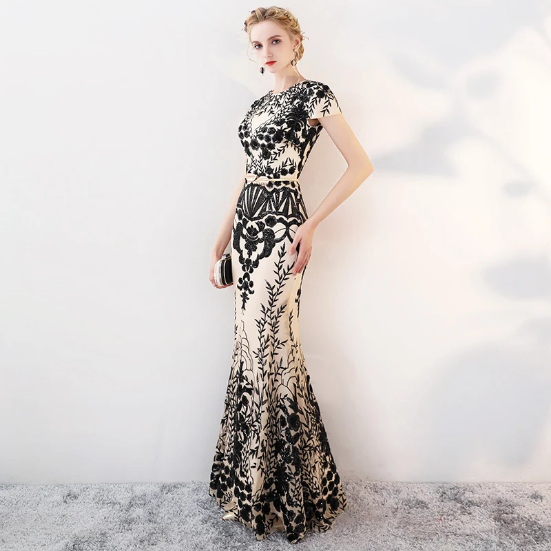 Женское кружевное платье с блестками JaneVini золотистое элегантное в пол для