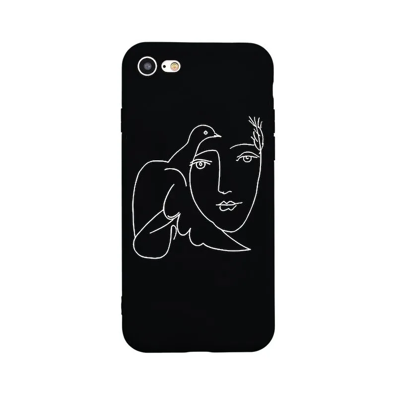 Black style Case For iphone X Ultra thin Soft 8 Artistic Abstract Silicone Face line fundas for x 7 plus 6 5 6s 5s SE |