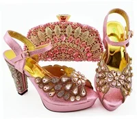 Pink Комплект из туфель и сумочки новейшего дизайна для свадьбы в африканском стиле, вечерний комплект из туфель и сумочки в африканском стиле, Женская итальянская обувь и сумочка в комплекте синего цвета - Цвет: Pink