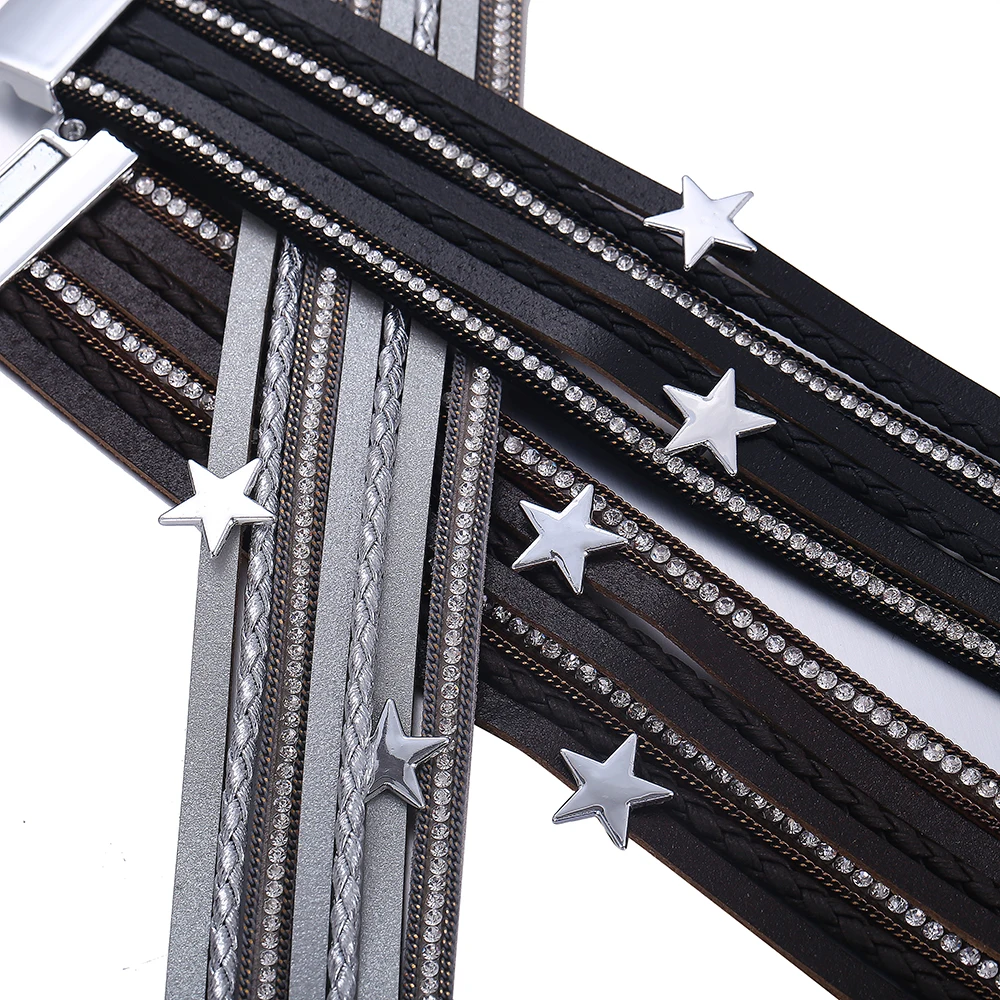 17 км 3 цвета Винтаж Star Leather Подвески Браслеты для Для женщин Для мужчин несколько слоев Магнитная Обёрточная бумага Браслеты Модные украшения женские браслеты на руку