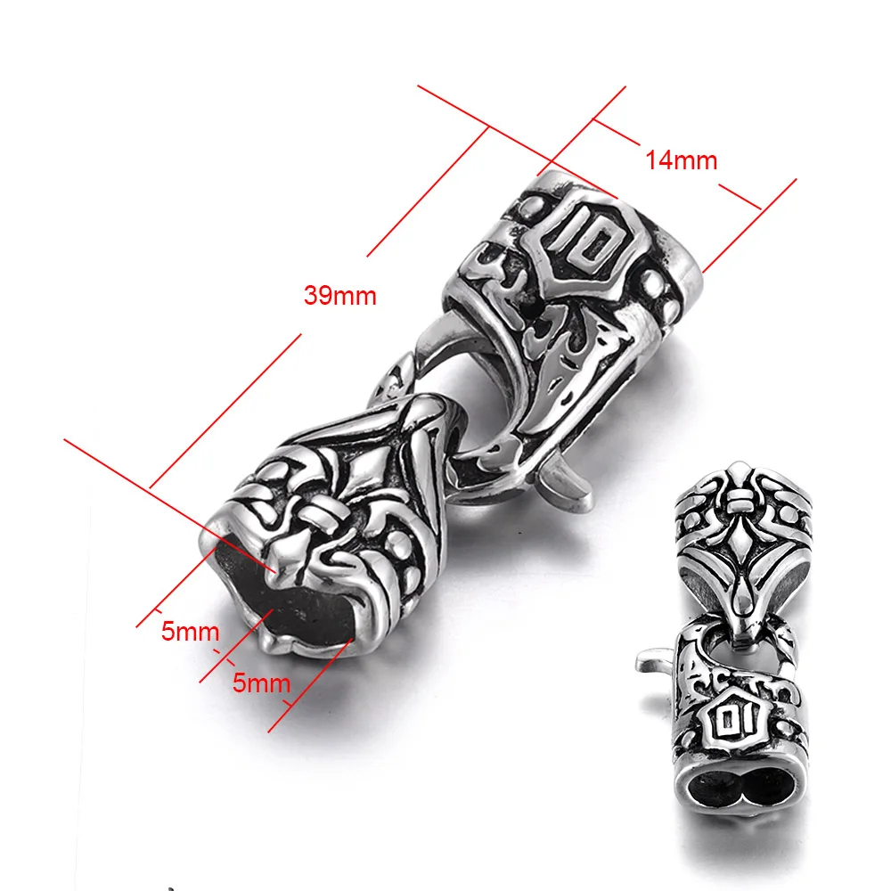 Hole 5 and 5mm Винтажная застежка-коготь из нержавеющей стали с кожаным шнуром, Пружинная Застежка крючок, сделай сам, браслет, запчасти для изготовления ювелирных изделий - Цвет: Hole 5 and 5mm