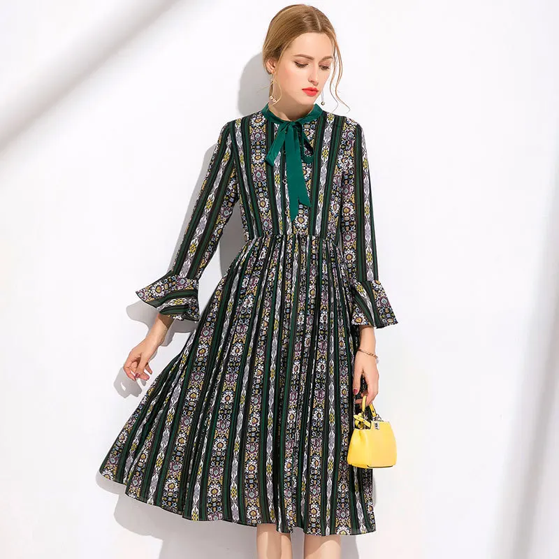 2017 летнее модное женское плиссированное платье с цветочным принтом в стиле ампир