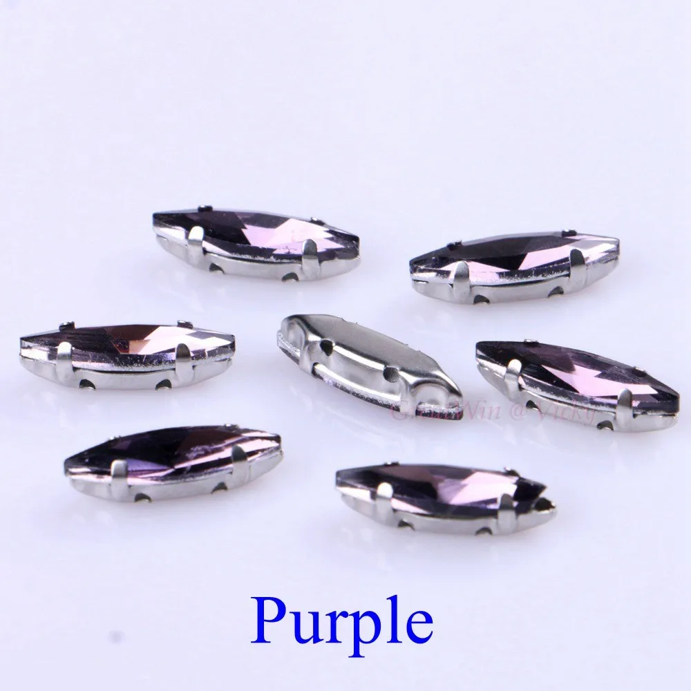 Purple 4x15mm 50 шт./упак. стеклянный лошадиный глаз пришить стразы с страз в форме когтя металлическое основание, с пряжкой, с украшением в виде кристаллов Камень Алмаз чехол для одежды - Цвет: Purple