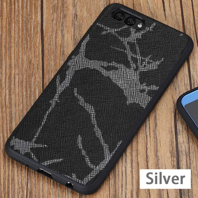 Sliver Роскошная натуральная кожа чехол для телефона для Huawei Honor V10 9 V9 P10 Коврики 10 9 Pro Nova 2 s 2 плюс задняя крышка линии текстуры Soft shell - Цвет: Sliver