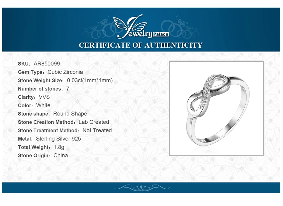 JewelryPalace Бесконечность Forever Love кубический цирконий Юбилей Promise Ring Для женщин натуральная 925 пробы серебро ювелирных украшений