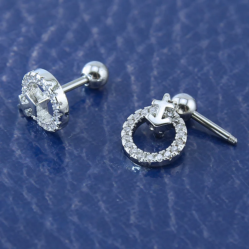 Женские круглые серьги гвоздики из нержавеющей стали с фианитом|round circle earrings|ear