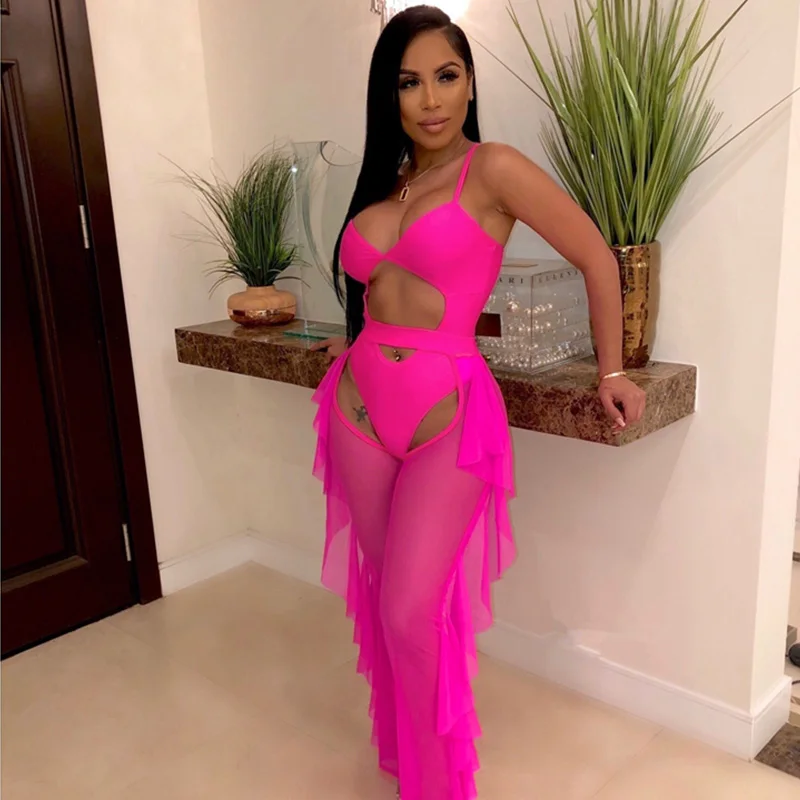 Сексуальный комплект из двух предметов женская летняя пляжная одежда сетчатый