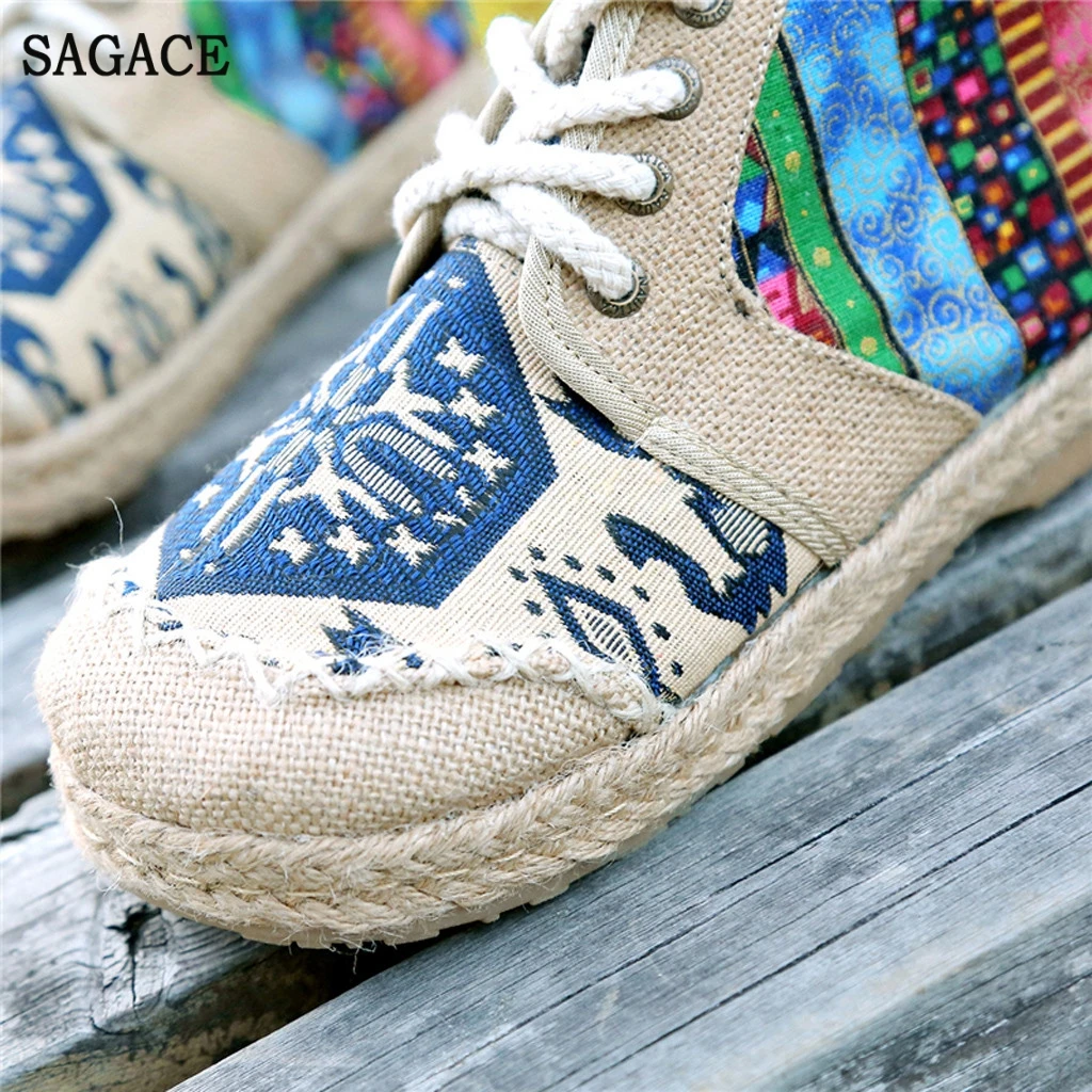 SAGACE женские туфли в римском стиле национальной вышивкой Высокая толстая подошва
