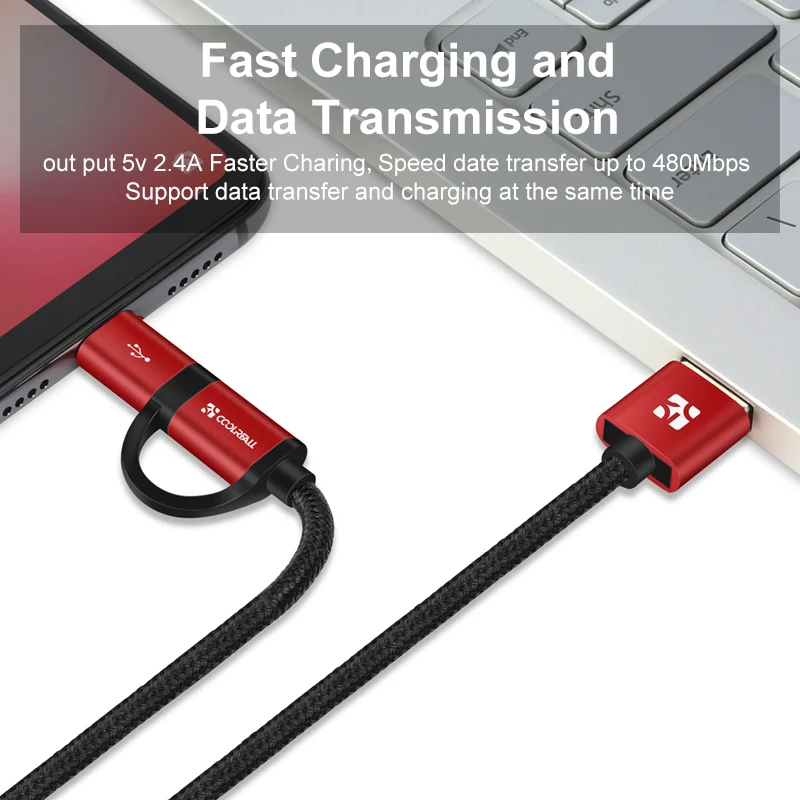 Coolreall 2.4A Micro USB кабель 2 в 1 usb type C Быстрая зарядка данных USB C зарядное устройство кабель для samsung Xiaomi Oneplus huawei P9