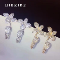 hibride fashion micro cz pave flower drop earring for women bridal jewelry gold color dangle earrings bijoux jewelry e 888