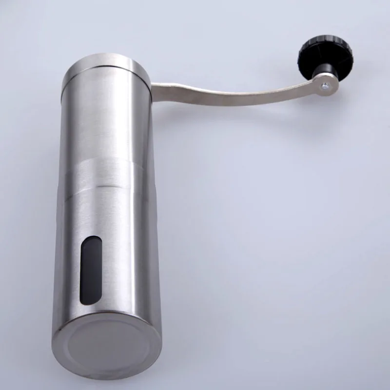 Серебристая кофемолка ручная мини из нержавеющей стали ручной работы мельница