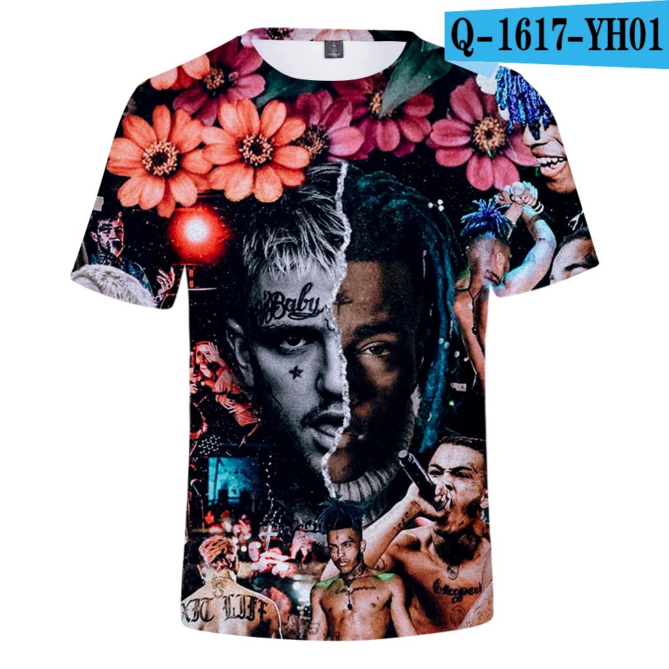 Черный xxxtentacion and lil peep 3D принт с коротким рукавом Забавные футболки для мужчин и женщин футболка Топ летний хит-хоп Femele одежда - Цвет: Черный