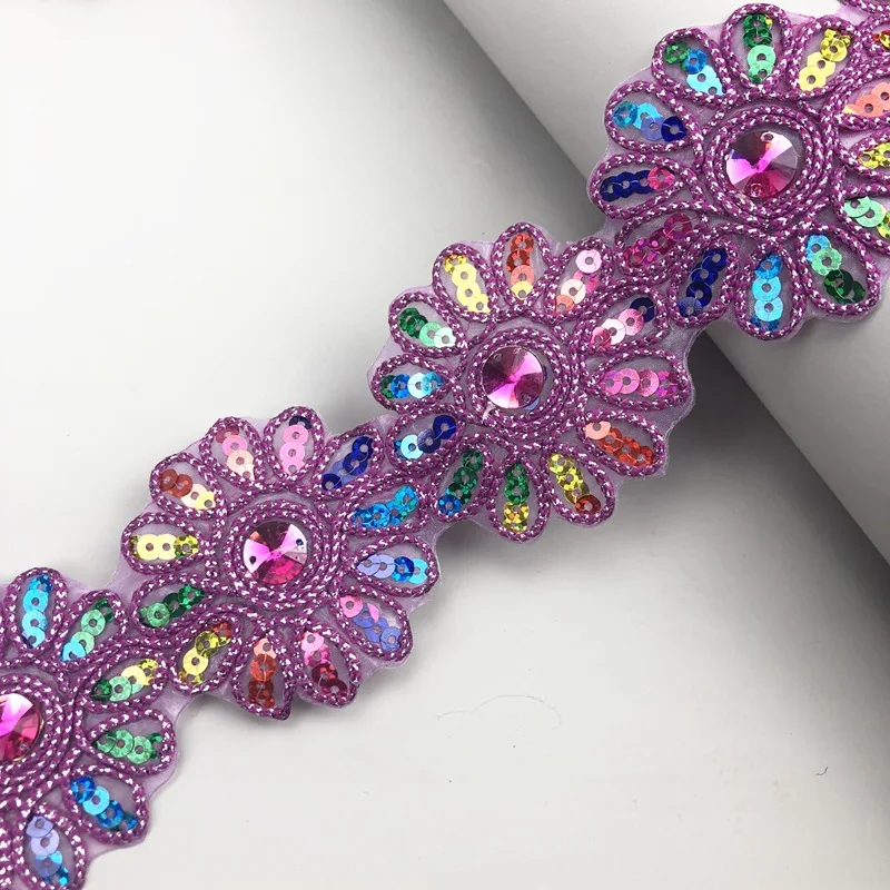 width 6cm National style vintage color sequin embroidery flower lace with glue DIY hanfu kimono doll cloth Handmade accessories | Дом и сад