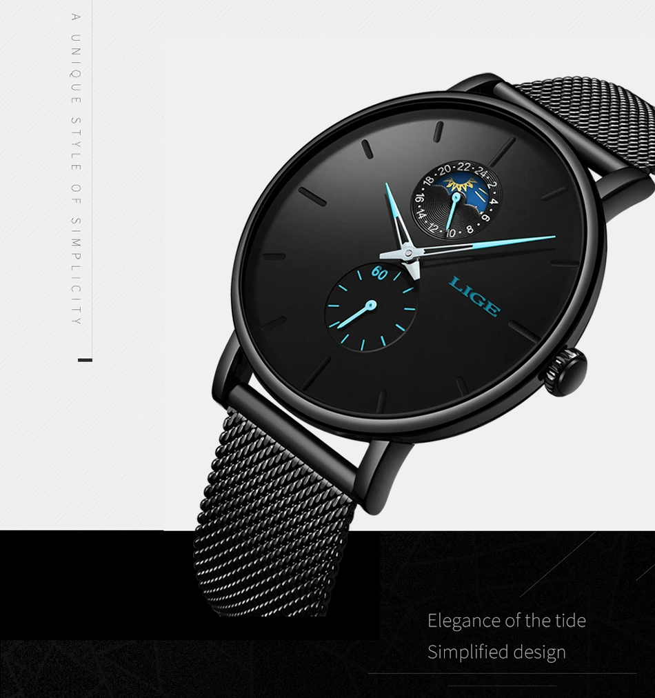 LIGE Fashion Casual Mens Watches Waterproof Analogue Sports Fashion Casual Mens Watches Waterproof Analogue Sports Wristwatches