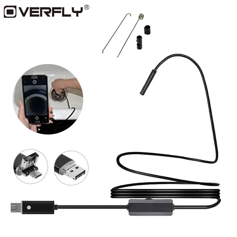 Overfly Micro USB 2 в 1 эндоскоп 7 мм водонепроницаемый 640*480 Мини видеокамеры 6