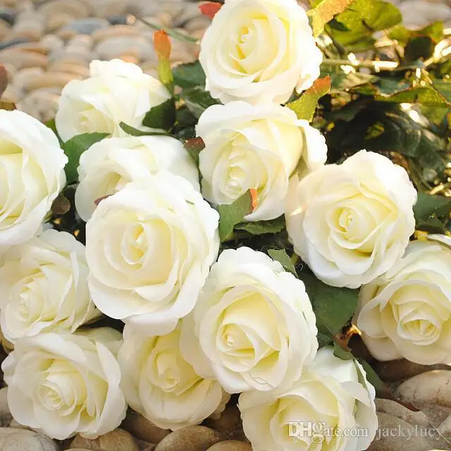 Элегантный белый искусственный Шелковый цветок розы свадебный букет для