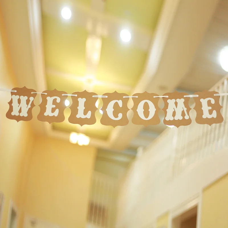 Бесплатная доставка коричневая бумажная гирлянда баннеры Добро пожаловать