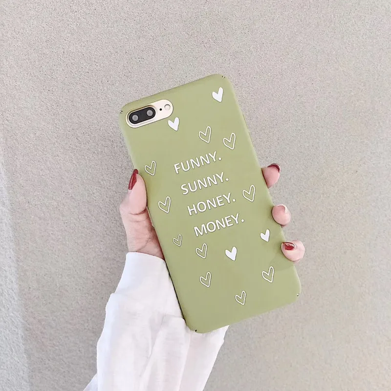 Green Letters Hard PC Shell Phone Cases For iPhone 8 7 6 6s Plus Heart Back Cover Case 11 pro X XS MAX XR Fundas |
