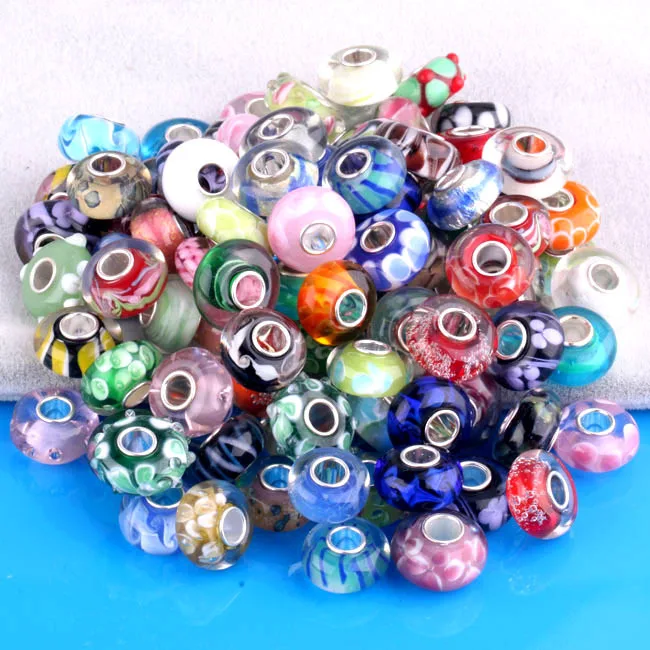 AAA-50PCS оптом муранские стеклянные бусины серебряный шнур Подходит для