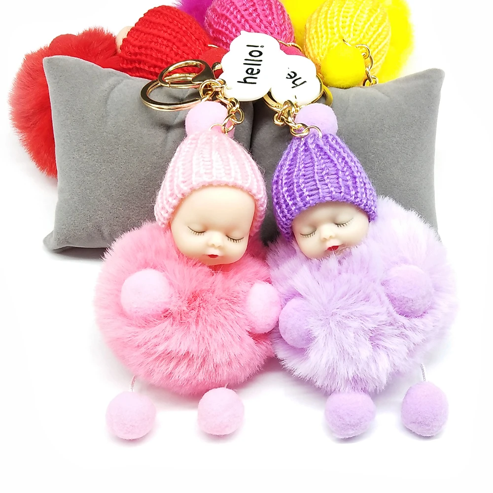 Hello Baby брелок Спящая Детская кукла помпон искусственный кроличий мех шар