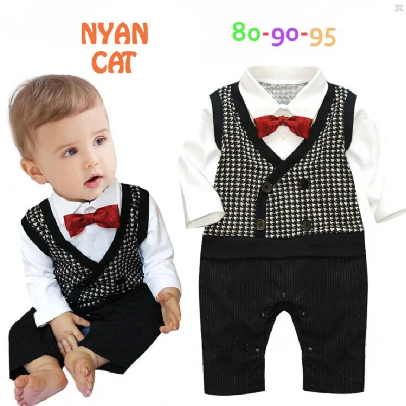 Red Bowties Grid Handsome Baby Boys Clothes Vest Gentleman Party Costumes Rompers Tuxedo Jumpsuits Long Sleeve Newborn Tops |
