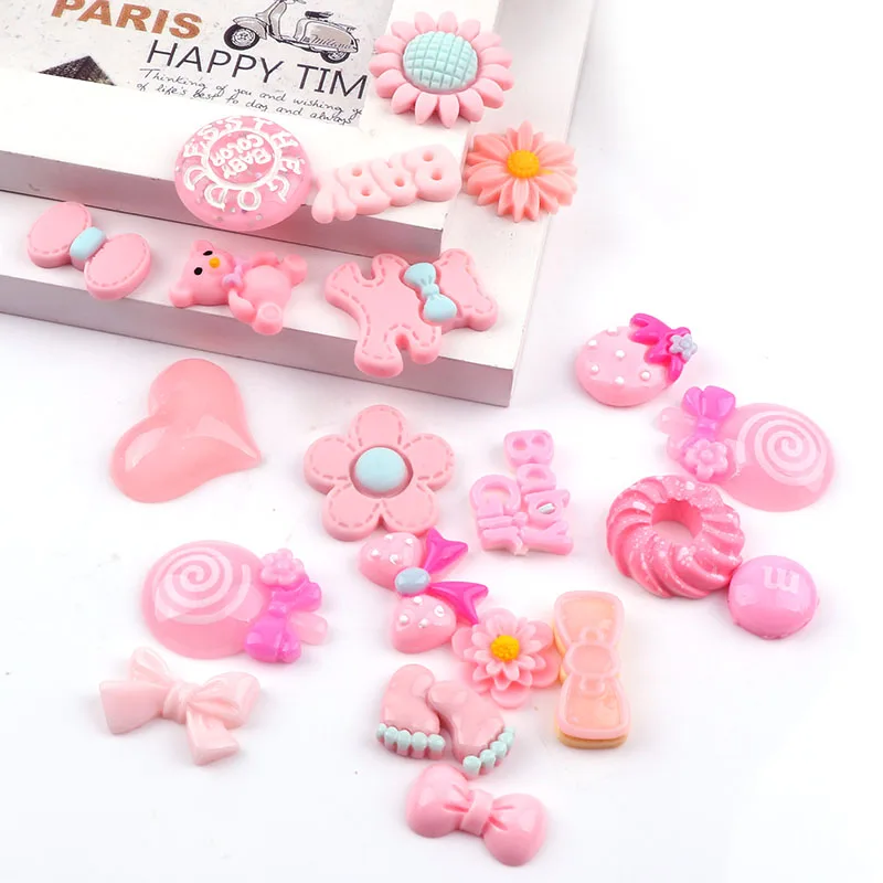 Микс 30 шт Kawaii плоский задник Сделай Сам миниатюрный Искусственный Розовый микс