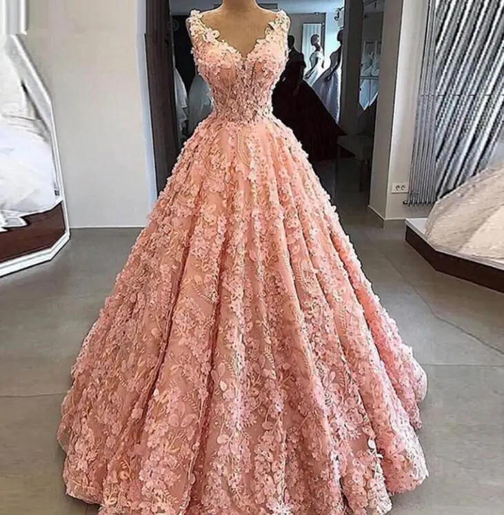 Персиковое Vestido De Noiva мусульманское свадебное платье бальное платье с v-образным вырезом кружевное бисерное Бохо Дубай арабское свадебное платье - Цвет: same as the photo