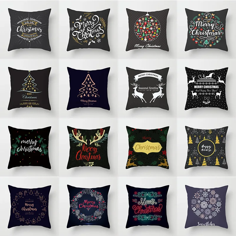 

Merry Christmas Pillowcase Polyester Sofa Car Seat Cushion Cover Happy New Year Bedroom Home Decor Soft Decorative Covers 45*45