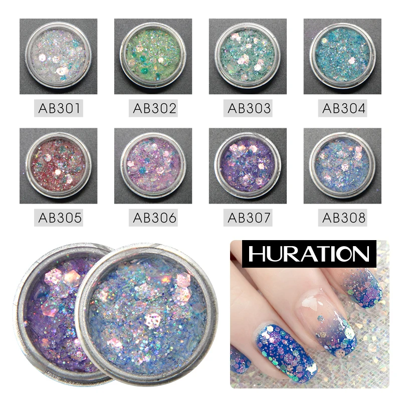 Huration блеск для ногтей блестки 8 цветов дизайн флэш-сердце гель вспышка Косметика