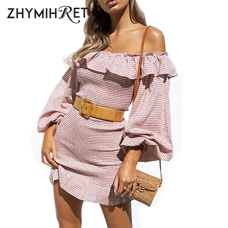 ZHYMIHRET/розовые платья в полоску с вырезом лодочкой для девочек осенние облегающие