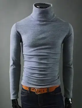 Light grey Новые осенние мужские Свитера повседневные мужские водолазки мужские черные однотонные трикотажные облегающие брендовые свитера - Цвет: Light grey
