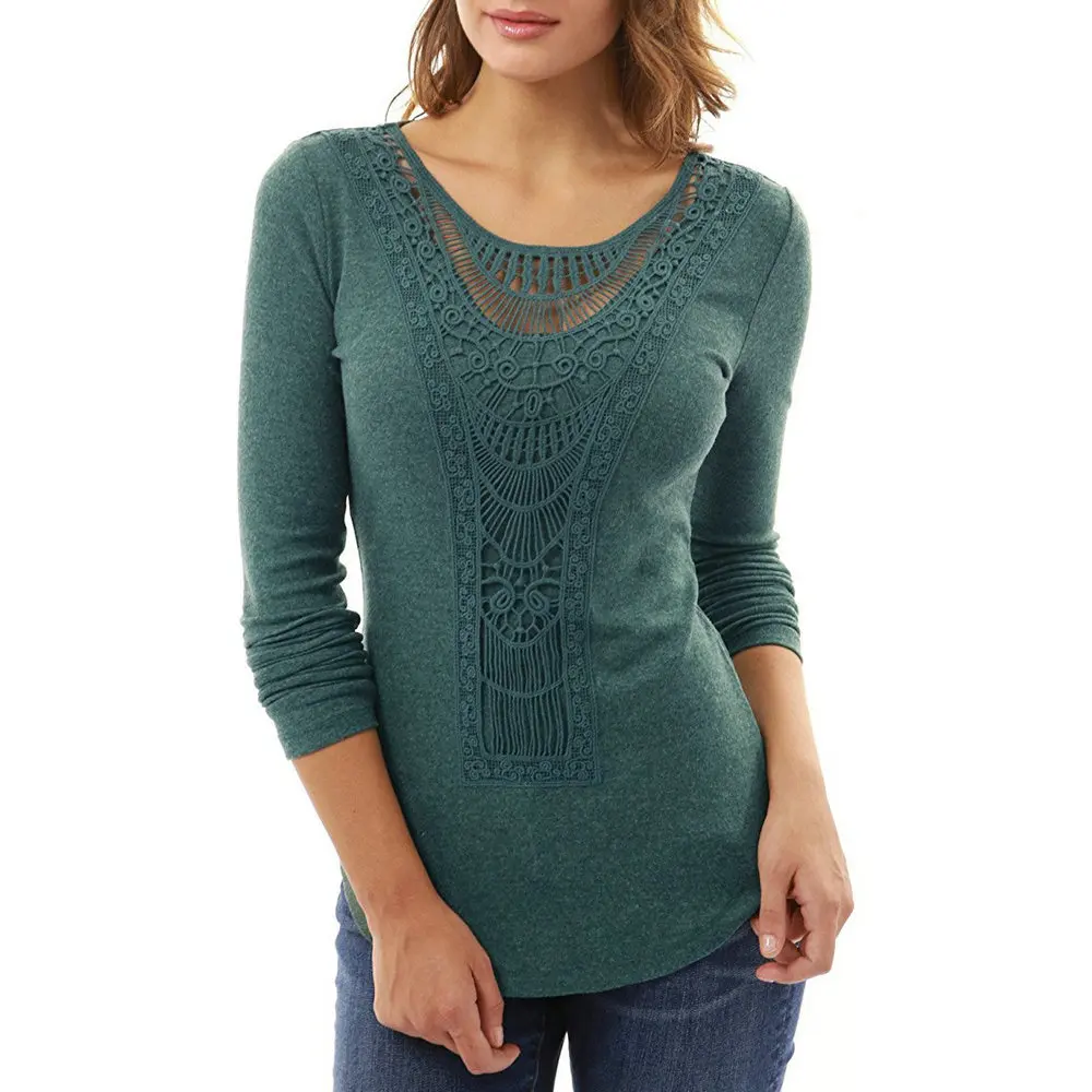 Women Lace Up Blouses Tops 2018 Autumn Sexy O Neck Long Sleeve Solid Shirt Female Casual Slim Blusas Top Tees black green |